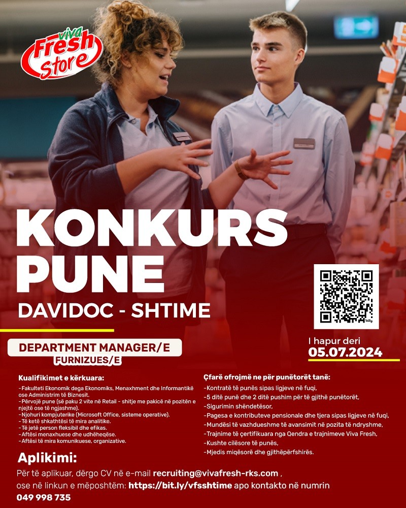 Department Manager/e, Furnizues/e